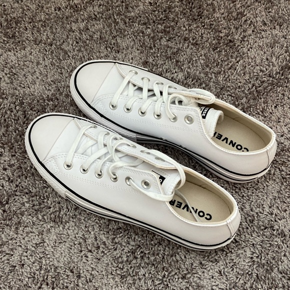 NEW Platform White Leather Converse - Picture 2 of 5